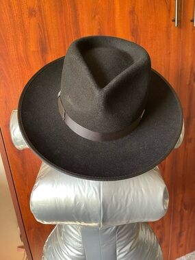 GIGI PIP Black Felt Wide Brim Fedora Hat with hat case